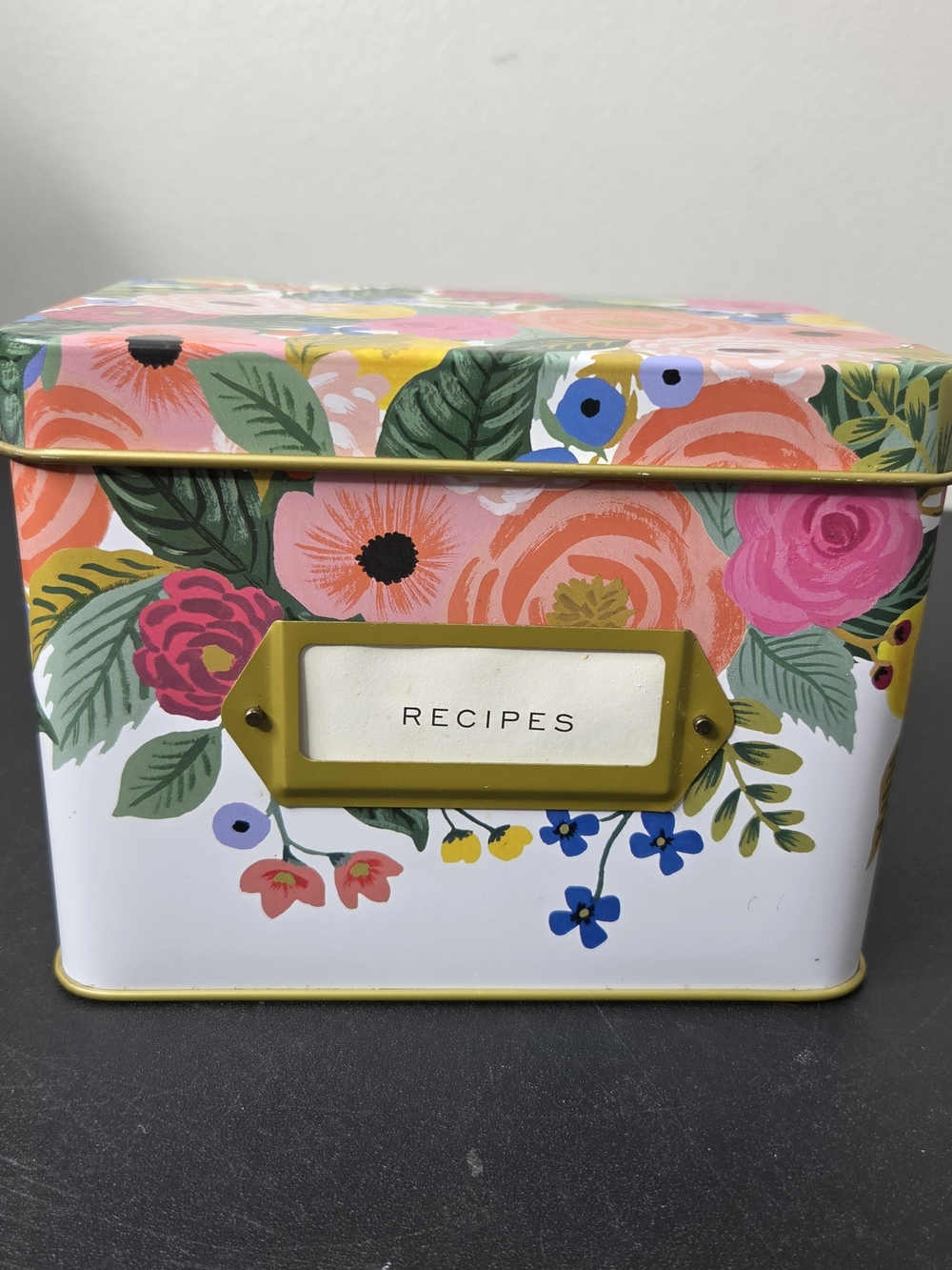 Rifle Paper Co × Anthropologie Floral Tin Recipe Box